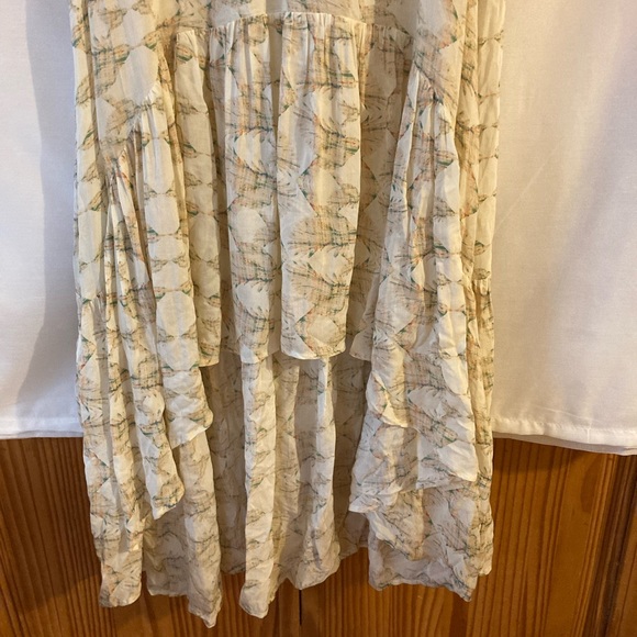 Free People Love Birds Ruffle Smock Back Flowy High Low Maxi Long Dress Sz 8 - Picture 3 of 6